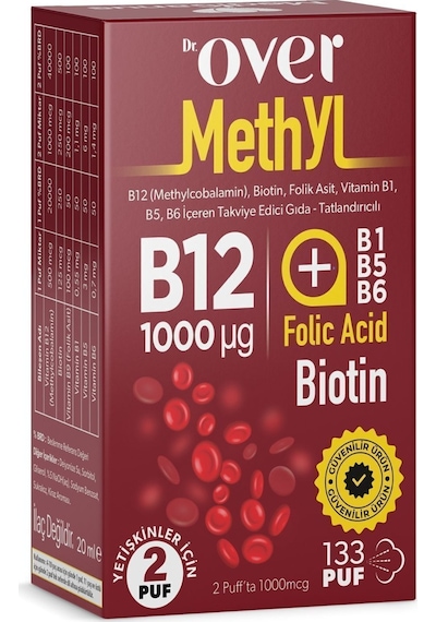 Dr. Over B12 Plus Biotin Folik Asit Vitamin B1 B5 B6 İçeren Takviye Edici Gıda 20 ML