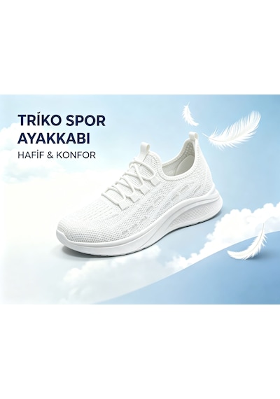 Leu Unısex Triko Spor Ayakkabı Beyaz