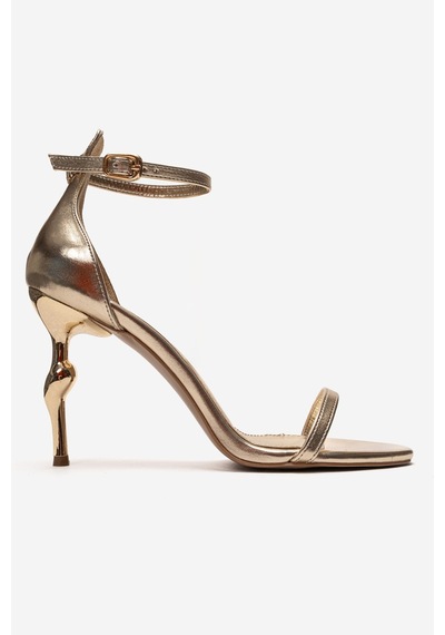 Luvishoes Yelena Altın Cilt İnce Bantlı Kadın Topuklu Ayakkabı