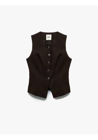 Koton Bisiklet Yaka Kolsuz Düğmeli Blazer Yelek Kahverengi 6wak20008pw Kahve