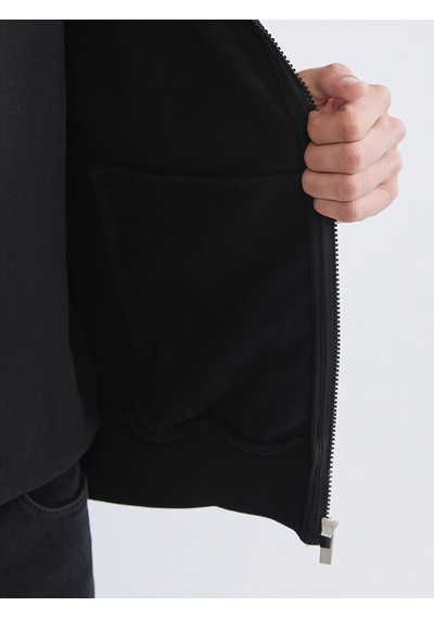 LC Waikiki Lc Waıkıkı Siyah Kolej Yaka Erkek Kalın Fermuarlı Sweatshirt