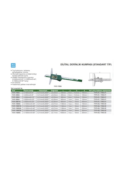 Insize 1141-200A Dijital Derinlik Kumpası (Standart Model)