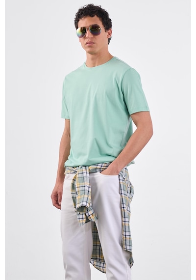 Dufy Mint Yeşili Bisiklet Yaka Pamuklu Düz Renk Slim Fit Erkek T-shirt Mint Yeşili