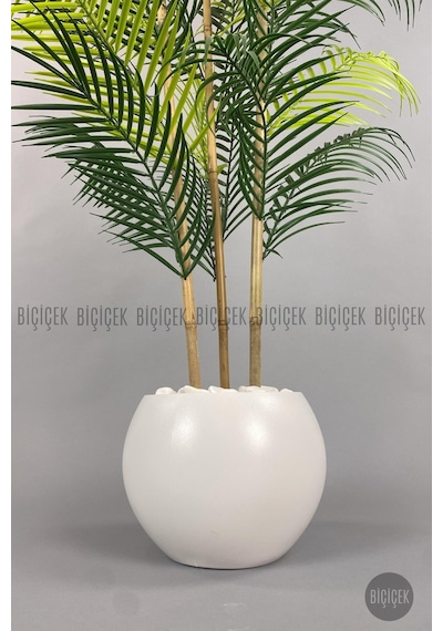 Biçiçek Yapay Areka Ağaci 120 Cm 24 Yapraklı Beyaz Küre Saksıda