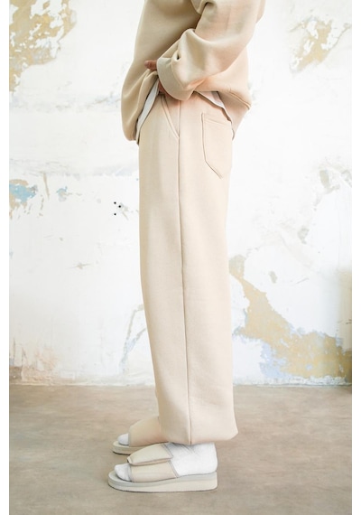 Krem Cozy Basic Paça Lastik Oversize Eşofman Krem