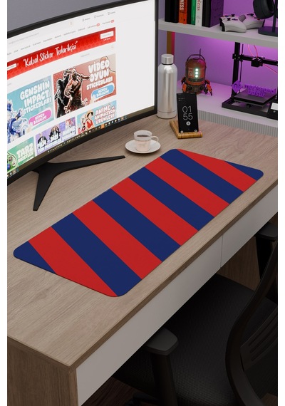 Kırmızı Lacivert 70x30 Xl Taraftar Gaming Oyuncu Mouse Pad Kaymaz Taban Büyük Fare Altlığı Şerit