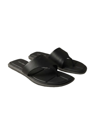 Calvin Klein Flat Sandal Thong Lt, Kadın Siyah Deri Kare Burunlu Parmak Arası Sandalet