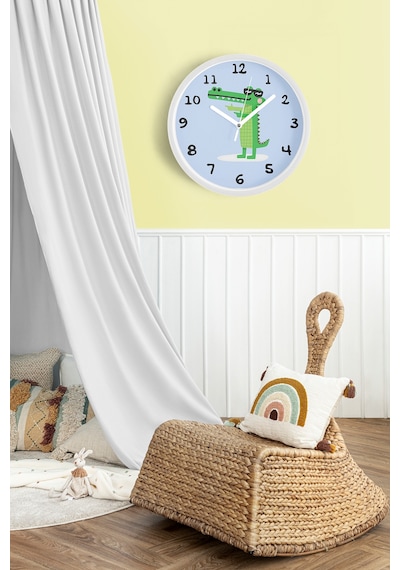 Sevimli Timsah Çocuk Odası Duvar Saati - 35cm - Önü Camlı Beyaz Kasa - Sessiz Mekanizma-jh1107 Beyaz