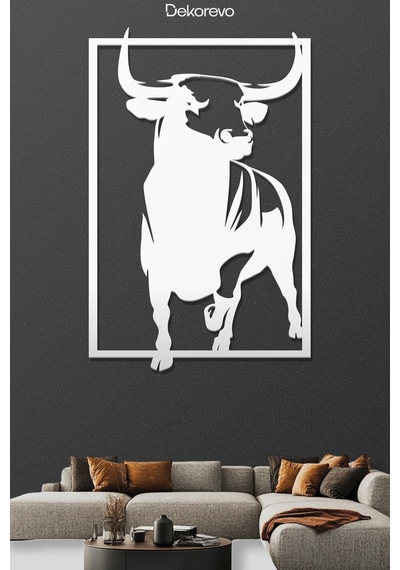 Boğa Metal Duvar Tablosu - Metal Duvar Sanatı - Beyaz - 50 X 75 Cm