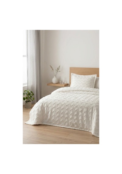 Tek Kişilik Yatak Örtüsü 180 X 260 Cm Valonlu Model 1 Adet 50 X 70 Yastık Kılıfı Ekru-ekru