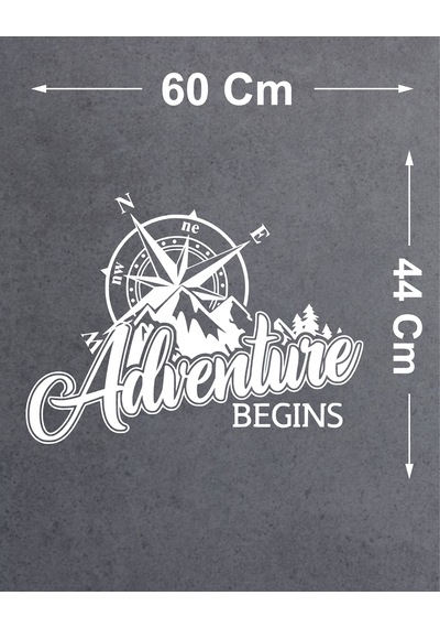 Adventure Begins Sticker - Araba Oto Motosiklet Karavan Araç Cam Sticker - 00344 60X44 Cm