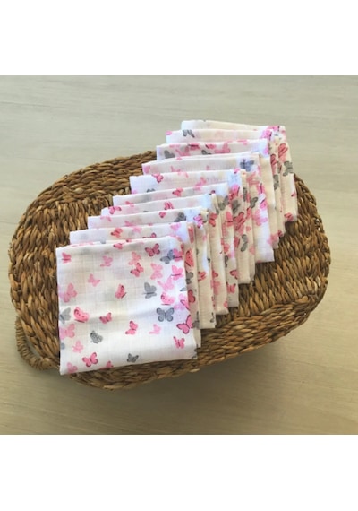 Müslin Bebek Ağız Bezi 10 Adet Beyaz - Pembe