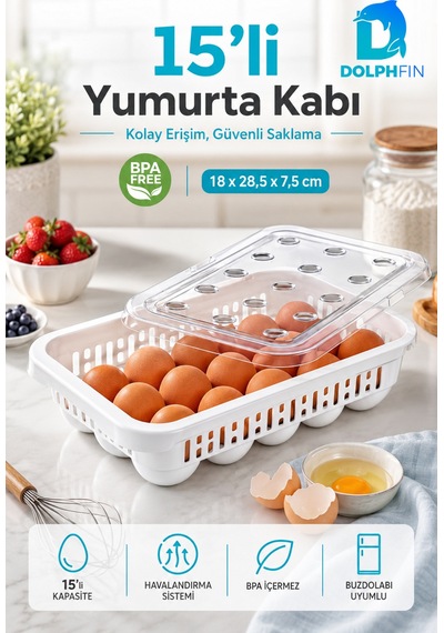15 Li Kapaklı Yumurta Saklama Kabı Buzdolabı Yumurtalık Organizeri Bpa İçermez Beyaz