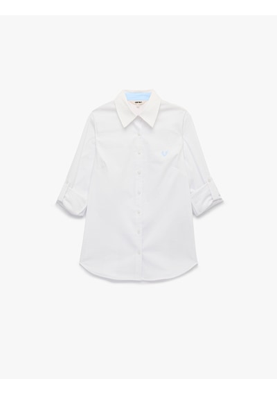 Koton Pamuklu Slim Fit Kolları Katlama Detaylı Uzun Kollu Poplin Gömlek Beyaz 7wak60025uw
