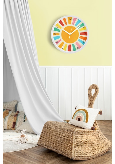 Retro Gün Doğumu Gökkuşağı Modern Duvar Saati - 42cm - Önü Camlı Beyaz Kasa - Sessiz Mekanizma Beyaz