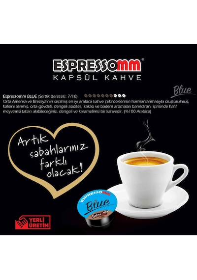 Espressomm® Tchibo Cafissimo Makineleri İle Uyumlu Blue Kafeinsiz Kapsül Kahve 10 x 10'lu