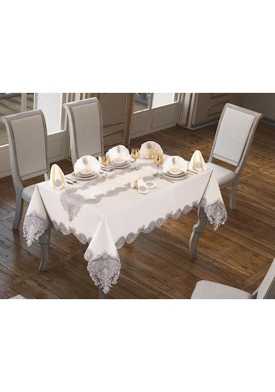 Verna Masa Örtüsü 160X260 Cm 26 Parça Krem Silver