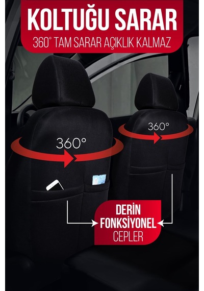 Lexroo Gof Serisi Universal Oto Koltuk Kılıfı Tam Set Siyah Kırm