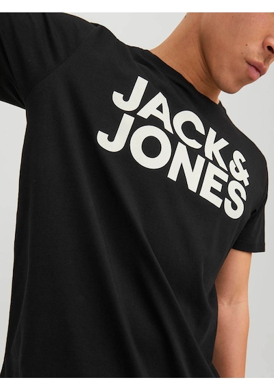 Jack & Jones Jjecorp Logo Tee S Siyah - Beyaz Erkek T-shirt 12151955 Siyah - Beyaz