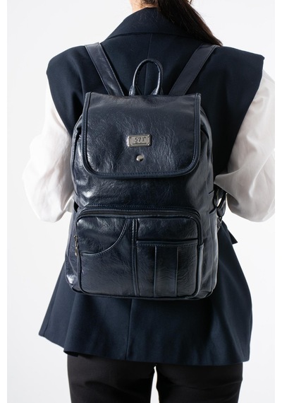571 Collections Suni Deri Yıkama Sırt Çantası Poliüretan Lacivert Model: 571-14-16ı Lacivert