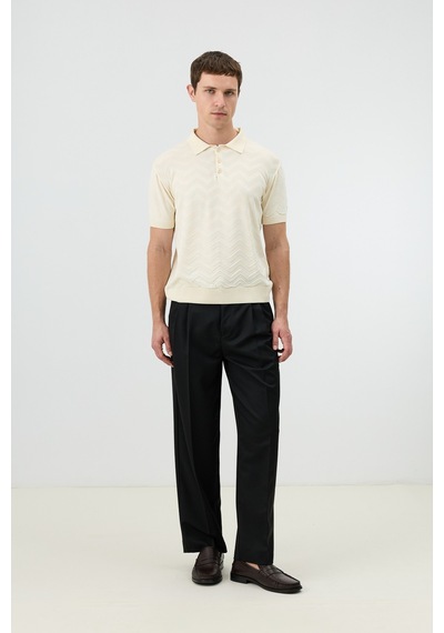 Antioch Zigzag Desenli Polo Yaka Triko Erkek T-shirt Krem