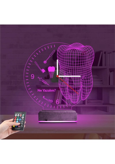 Luvivia Smile Diş Doktoru Dentist İmplant Kişiye Özel Saatli 3d Lamba - Masa Gece Lambası Şeffaf