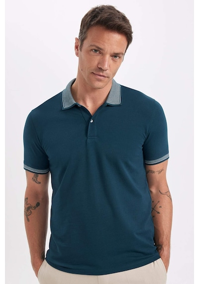 Defacto Slim Fit Dar Kesim Polo Yaka Kısa Kollu Pamuklu Tişört D0033AXNS Yeşil