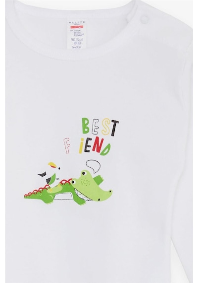 Breeze Erkek Bebek Çıtçıtlı Body Timsah Baskılı 9 Ay-3 Yaş, Beyaz-beyaz Beyaz