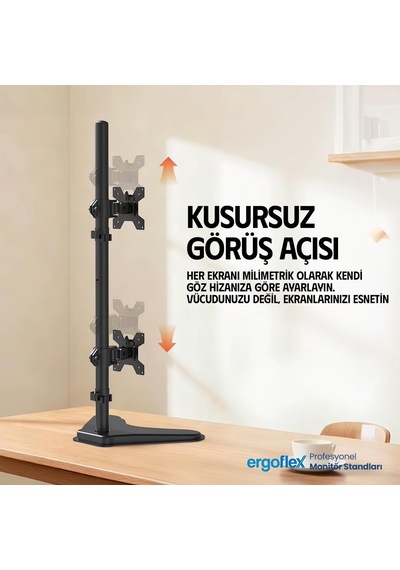 Lexroo Ef73 Steel Design 2-8 Kg Çift Ekran Asansörlü 13"-27" Monitör Standı