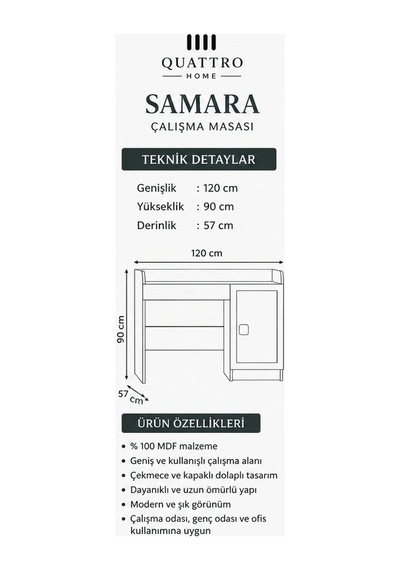 Samara Çalışma Masası Krem