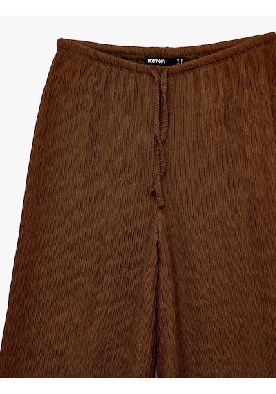 Koton Bürümcük Kumaş Beli Bağcıklı Geniş Paça Bol Pantolon Kahverengi 6sak40059ek Kahve