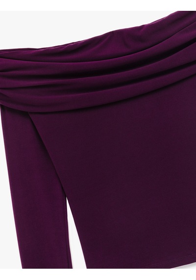 Koton Slim Fit Uzun Kollu Drapeli Omzu Açık Tişört Mor 6wak80032ek Mor