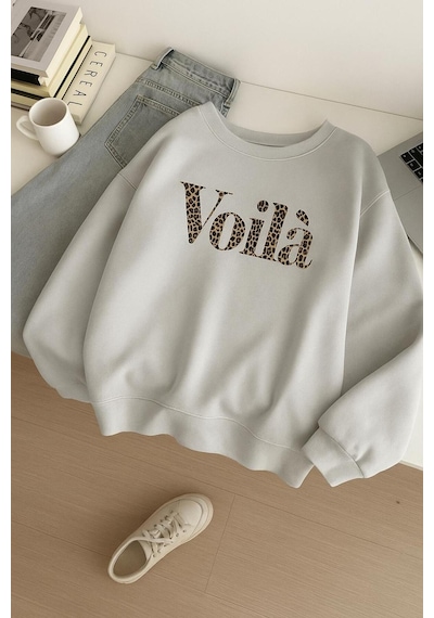 Benroma 3 İplik Penye Voila Baskılı Unisex Sweatshırt Gri
