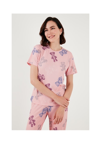Lela Regular Fit Kısa Kollu Bayan Pijama Takımı 65740104 Pembe