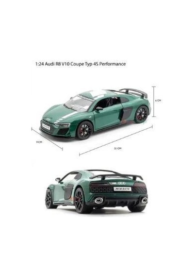 Mınıauto Audi R8 Yeşil 1:24 Metal Çek Bırak Kapıları Açılan Sesli Işıklı Araba Yeşil