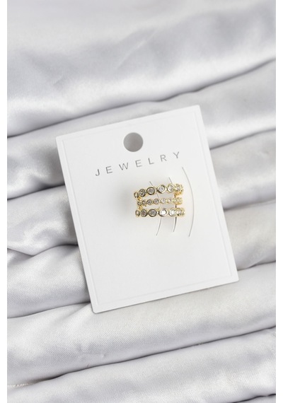Gold Renk Zirkon Taşlı Pirinç Kıkırdak Earcuff Küpe Renkli