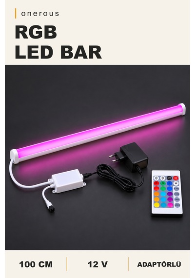 Onerous 100 Cm 12v Rgb Led Bar, 24 Tuş Kumandalı, Adaptörlü Çok Renkli