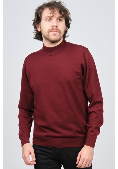 Desen Triko Erkek Yarım Balıkçı Yaka Yün Kazak 0249604 Bordo Bordo