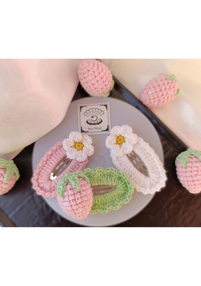 Çilekli Papatya Çiçekli Açık Yeşil Açık Balerin Pembe 3 Lü Çıtçıt Çok Renkli