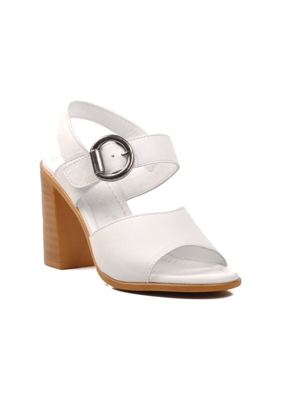 Voyager Beyaz Hakiki Deri Kadın Topuklu Sandalet 9750 Z