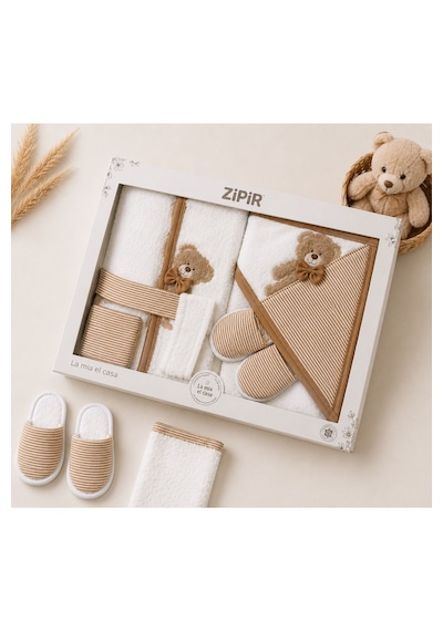 Unisex Bebek Bornoz Seti %100 Pamuk Nakışlı Yenidoğan Banyo Havlu Seti 0-1 Yaş Kutulu Hediyelik 4 Parça 0 - 12 Ay