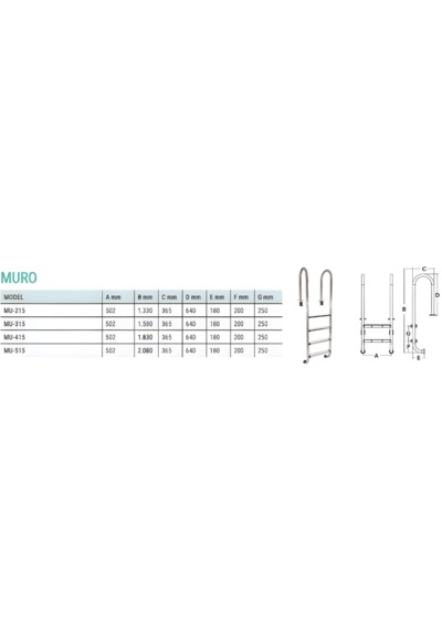 Waterfun Havuz Merdiveni 3 Basmak Muro Model Aısı 304 Paslanmaz Çelik