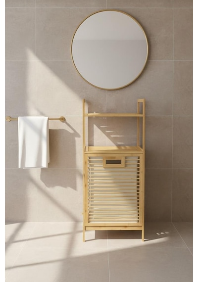 Digithome Bambu Eco-lıte Basıc Kirli Sepetli 2 Raflı Banyo Düzenleyici Çamaşır Sepeti Db-0031 Kahverengi
