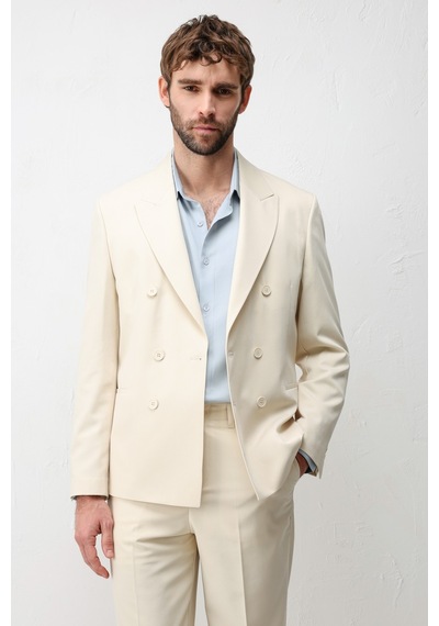 Antioch Kruvaze Relaxed Fit Erkek Blazer Ceket Ekru