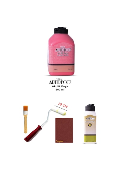 Artdeco Akrilik Boya 500 Ml Pembe Dolap Boyama Seti Mobilya Boyama Seti Parlak Vernik