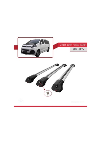 Citroen Jumpy - Space Tourer 2017 Ve Sonrası İle Uyumlu Ace-1 Ara Atkı Tavan Barı Gri 3 Adet Bar