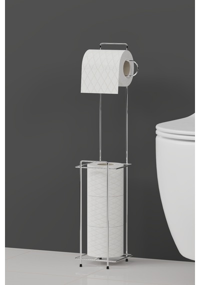 Buççin Online Mağaza Krom Metal Tuvalet Kağıtlığı Yedekli Wc Kağıtlığı Standı Modern Şık Banyo Aksesuarı 58x12x12 Cm Çok Renkli