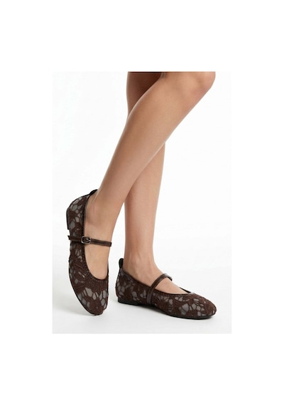 Shoe For Me Juta Kahverengi Tül Babet Ayakkabı Kahverengi