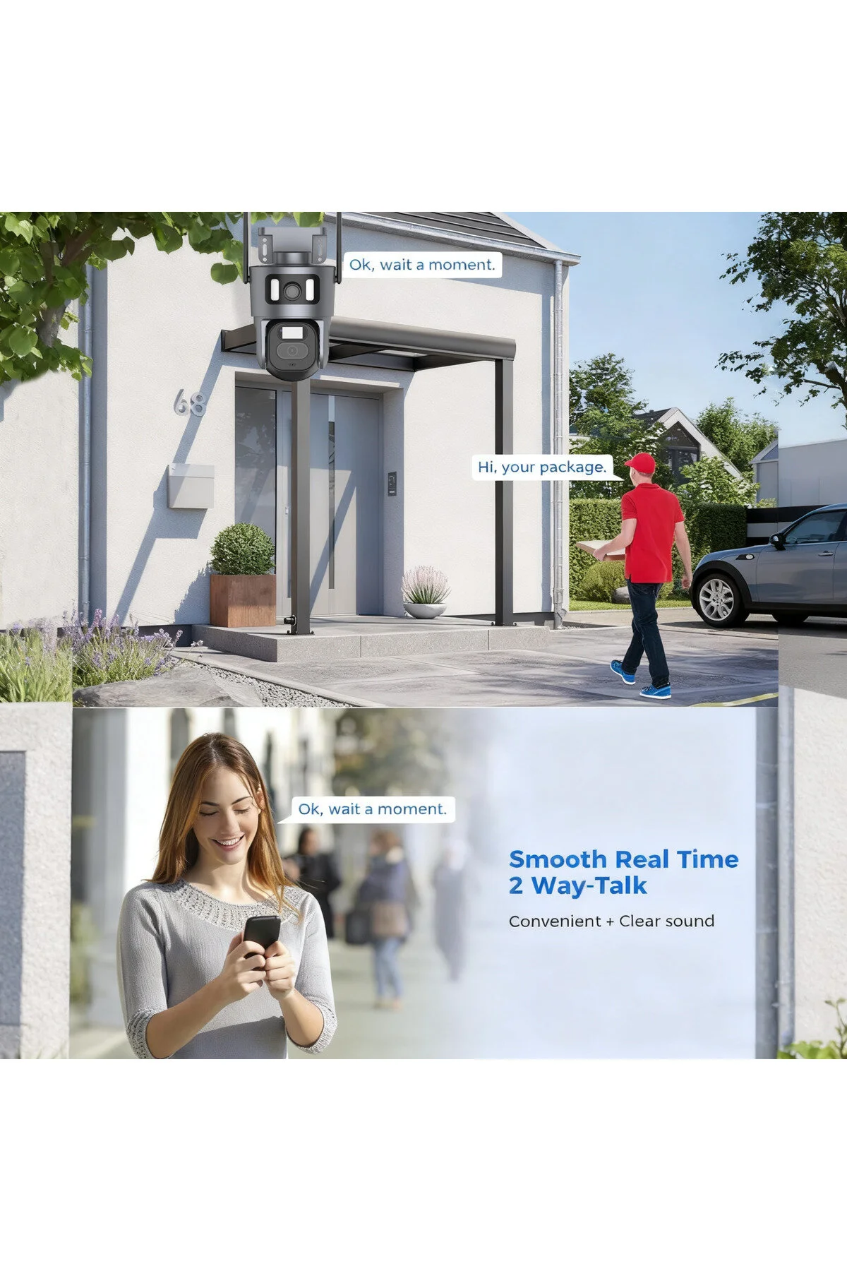 Shufa Çift Görünümlü Akıllı Wi-fi Kamera Dış Mekan, Su Geçirmez, Gece Görüşü, Mobil Uzaktan İzleme