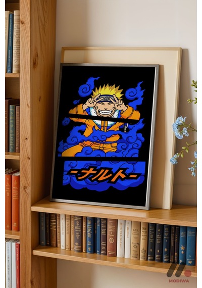 Naruto Mavi Anime Poster, Siyah Çerçeveli Duvar Tablosu - Anime Severlere Özel Hediye